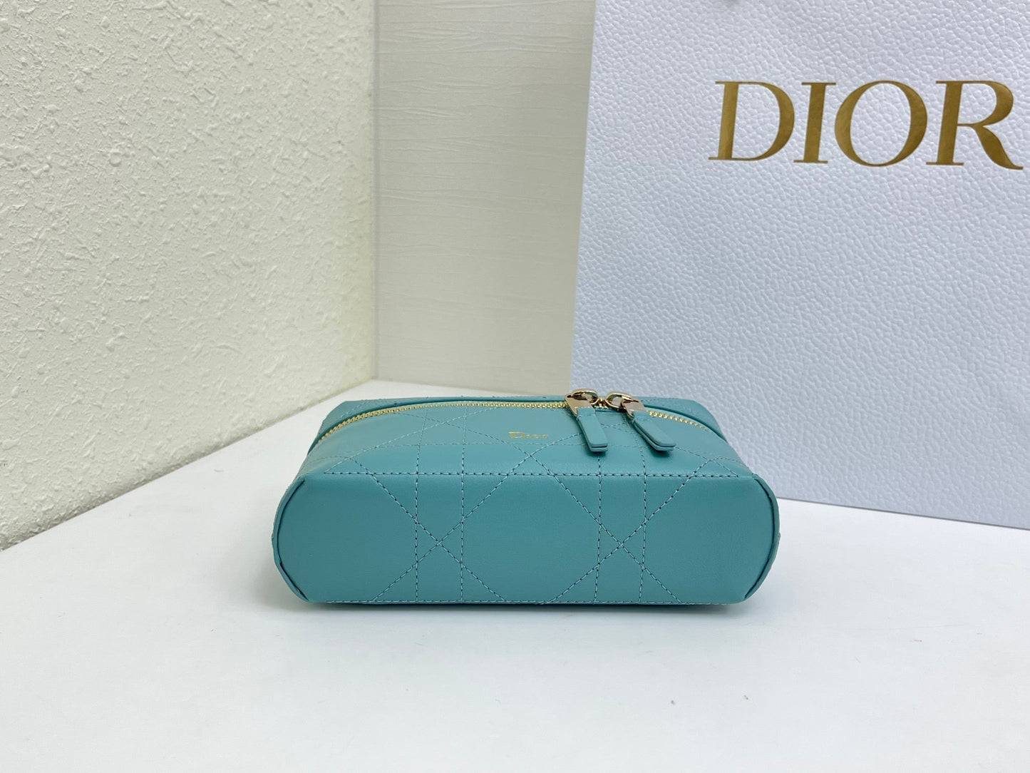 CD Cannage Vanity Chain Bag 19cm Turquoise Blue Cowhide 158123