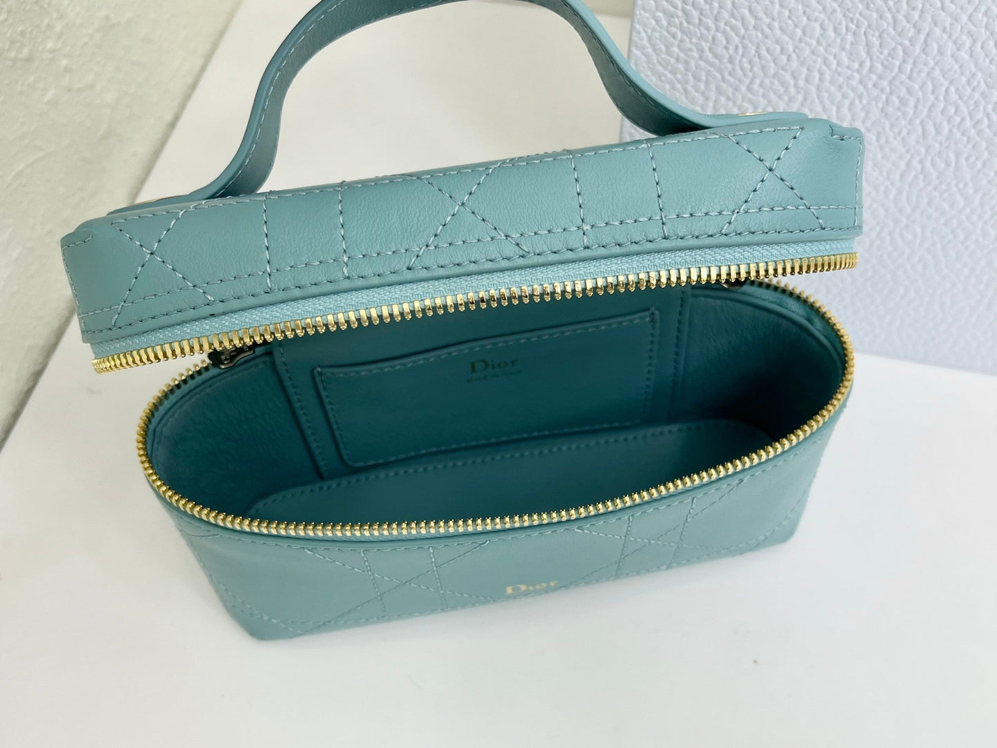 CD Cannage Vanity Chain Bag 19cm Turquoise Blue Cowhide 158123