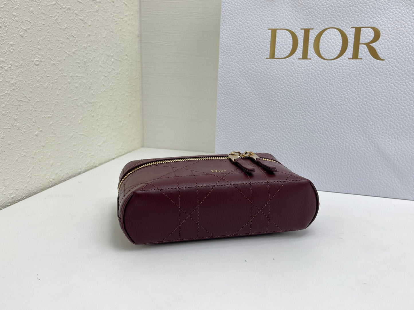 CD Cannage Vanity Chain Bag 19cm Burgundy Cowhide 158122