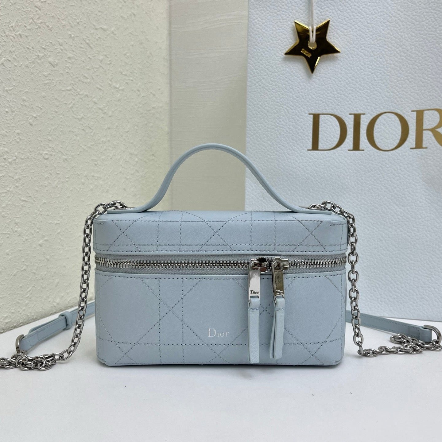 CD Cannage Vanity Chain Bag 19cm Stale Blue Cowhide 158121