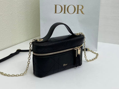 CD Cannage Vanity Chain Bag 19cm Black Cowhide 158120