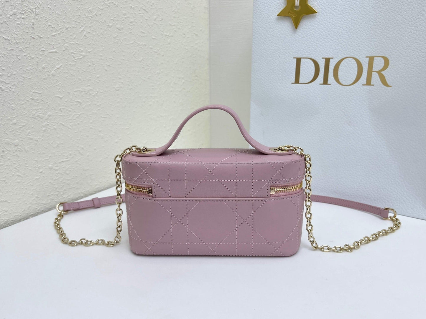 CD Cannage Vanity Chain Bag 19cm Pink Cowhide 158118