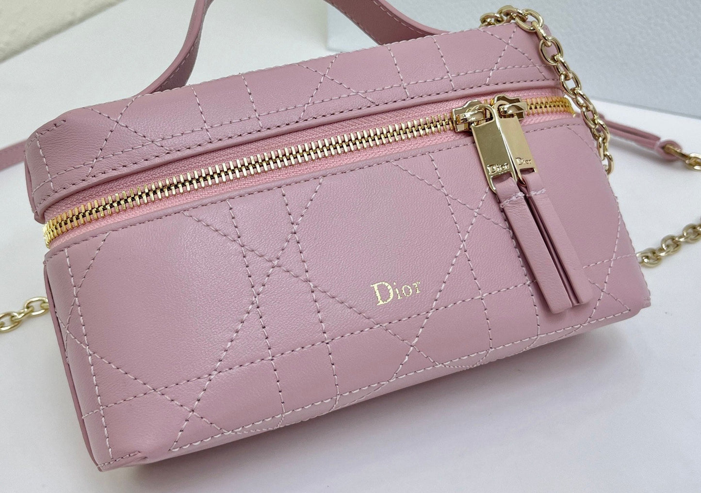 CD Cannage Vanity Chain Bag 19cm Pink Cowhide 158118
