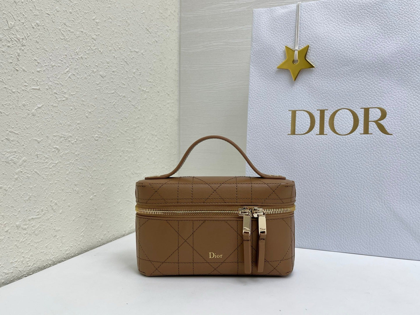 CD Cannage Vanity Chain Bag 19cm Brown Cowhide 158117