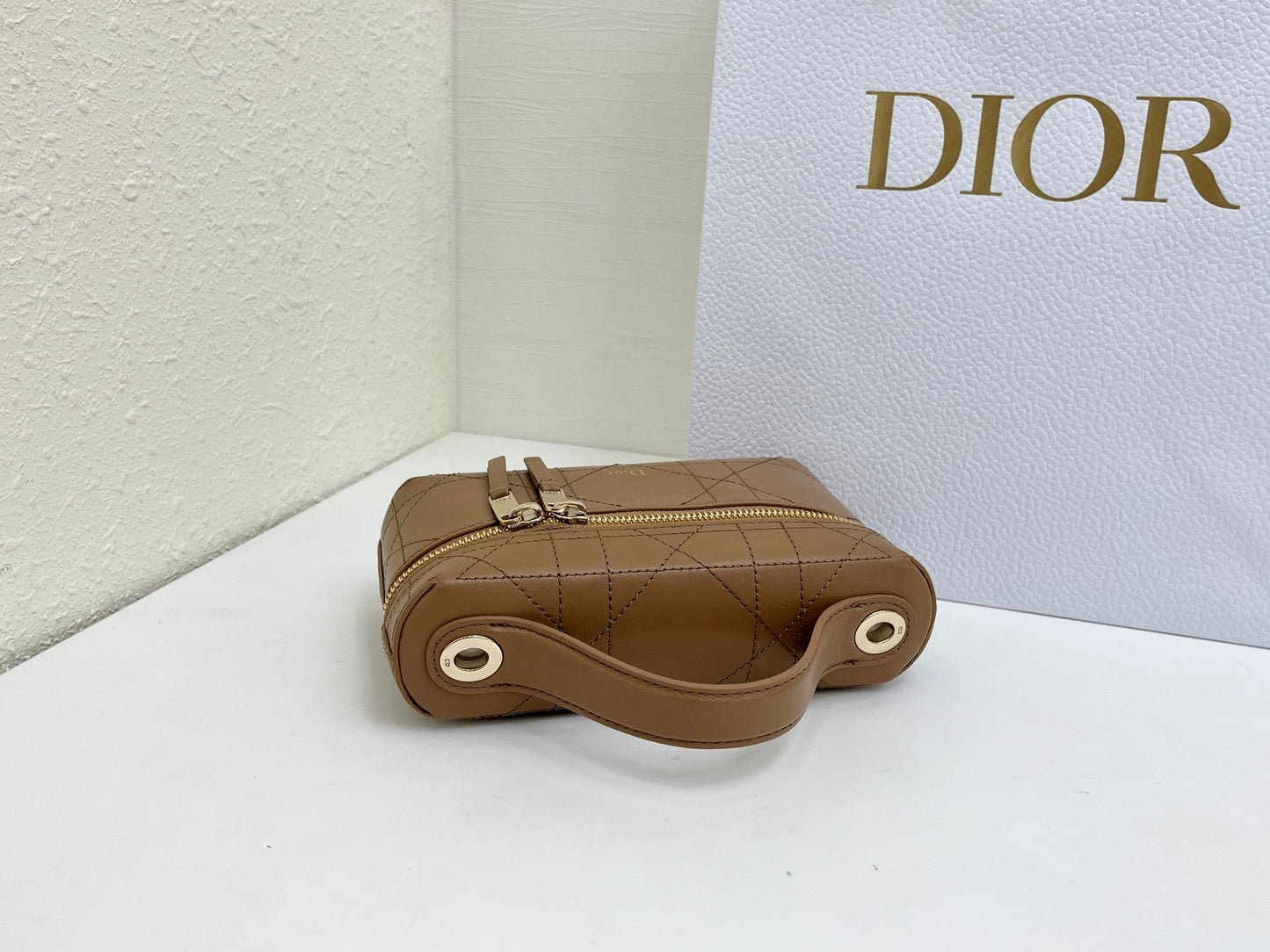 CD Cannage Vanity Chain Bag 19cm Brown Cowhide 158117