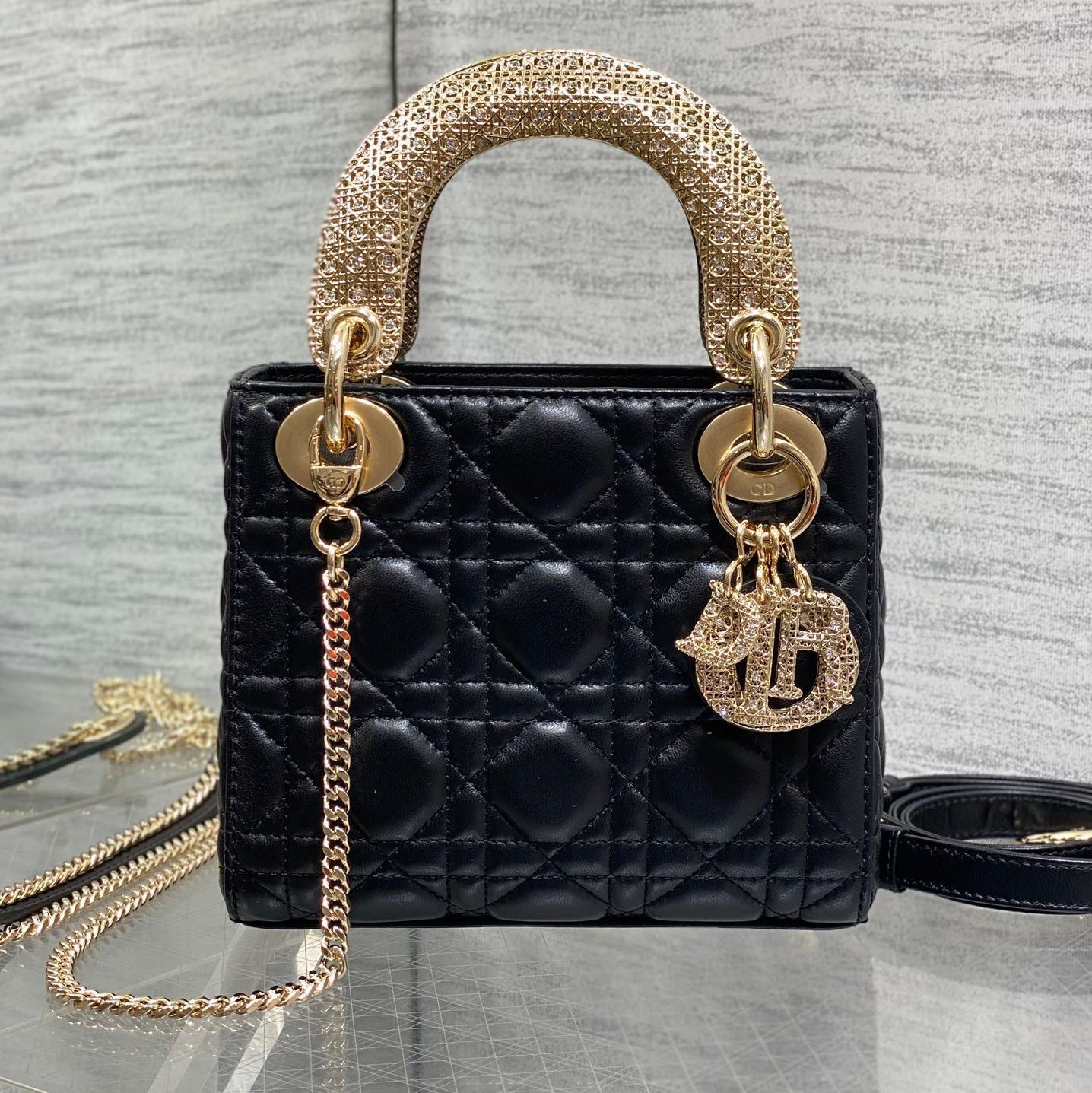 CD Mini Lady Dior 17cm Black Cannage Calfskin Leather GHW 158532