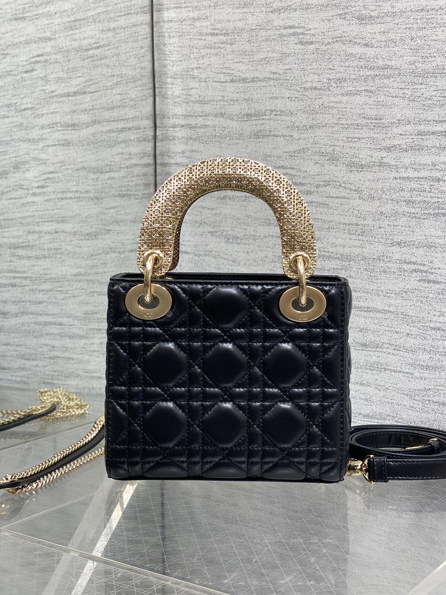 CD Mini Lady Dior 17cm Black Cannage Calfskin Leather GHW 158532