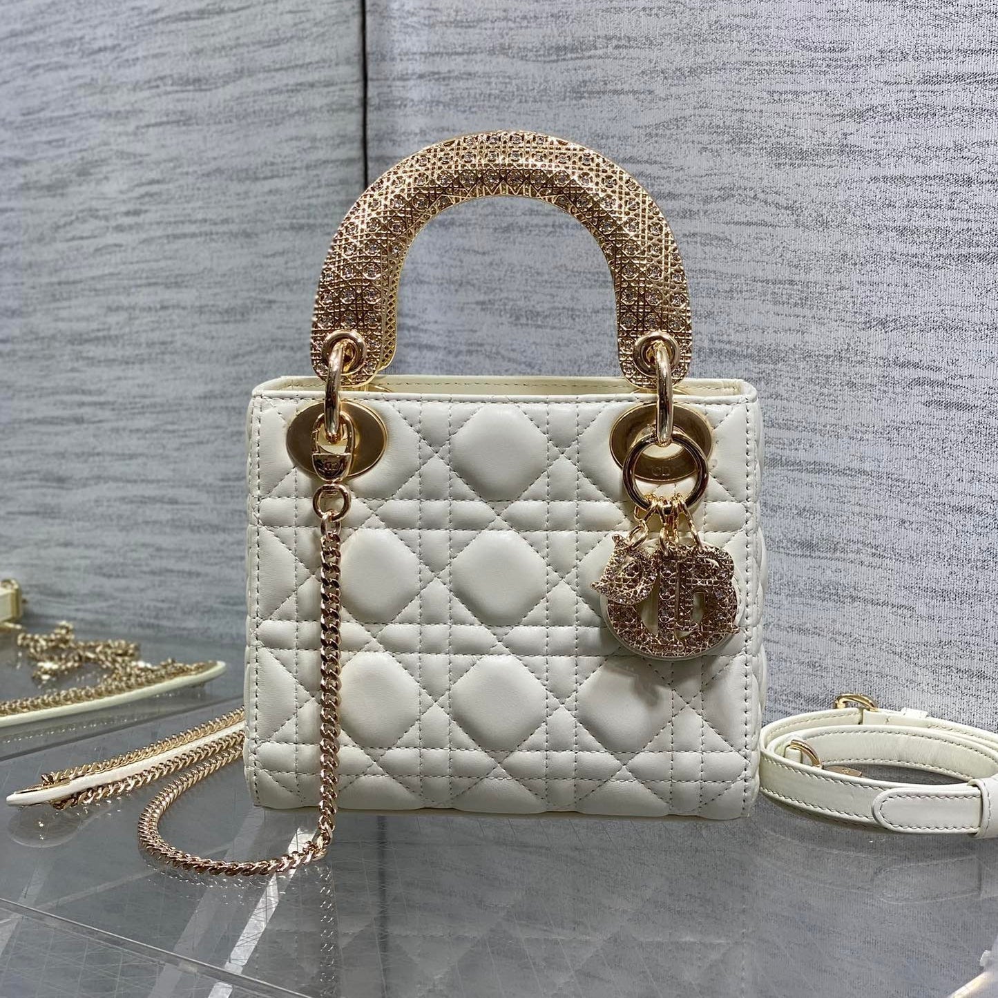 CD Mini Lady Dior 17cm White Cannage Calfskin Leather GHW 158537