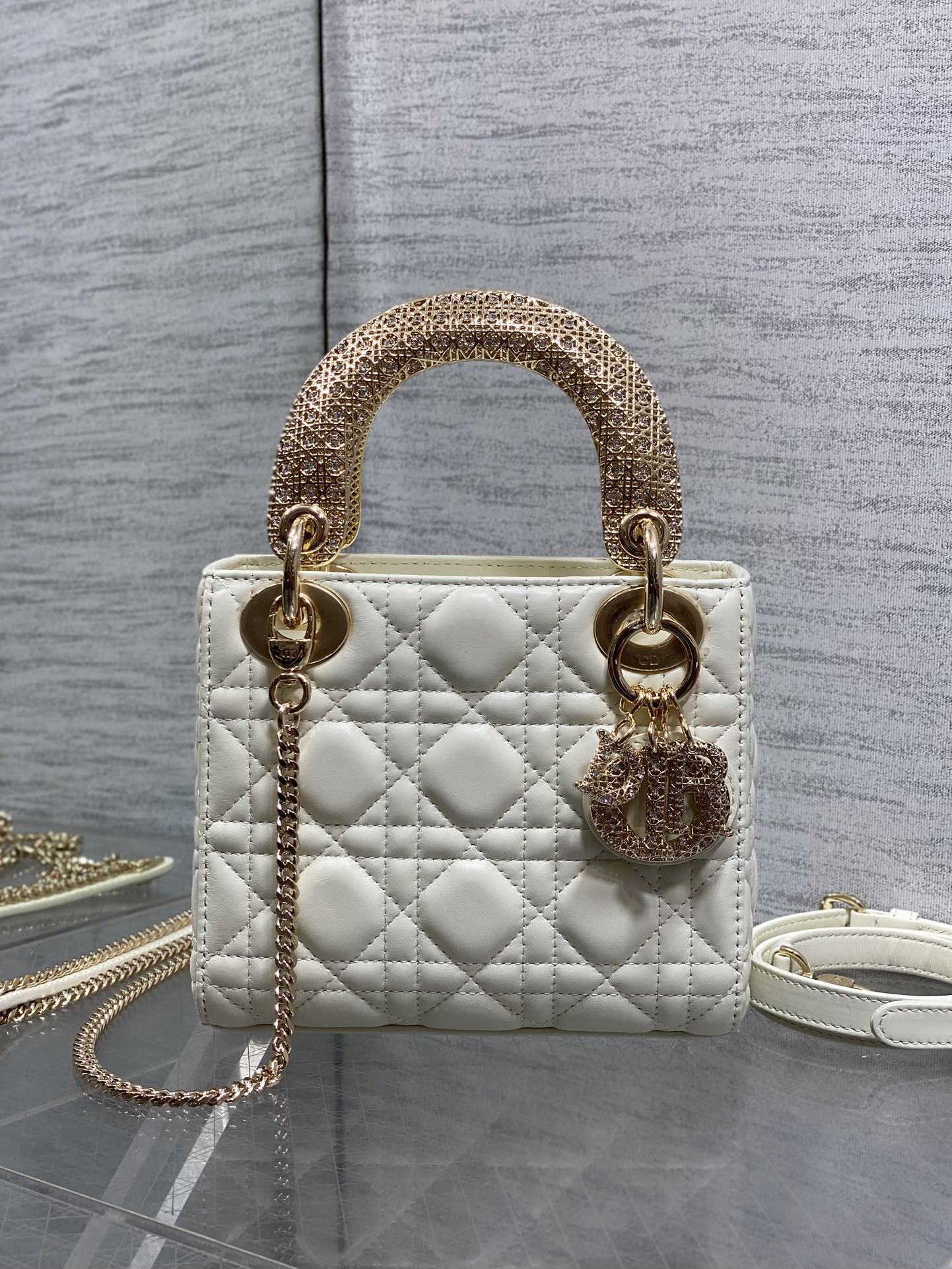 CD Mini Lady Dior 17cm White Cannage Calfskin Leather GHW 158537