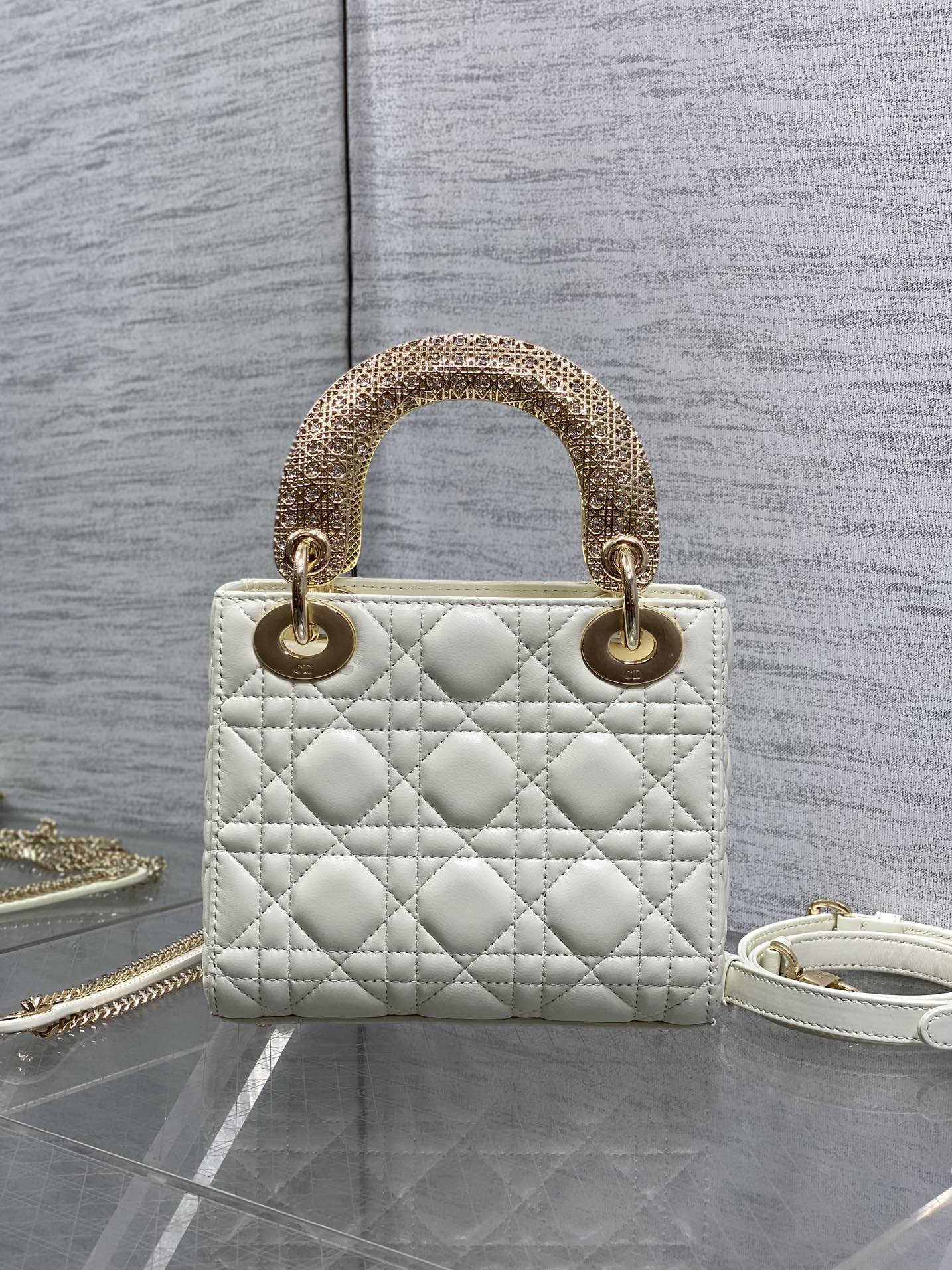CD Mini Lady Dior 17cm White Cannage Calfskin Leather GHW 158537