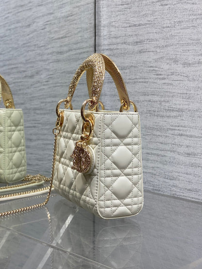 CD Mini Lady Dior 17cm White Cannage Calfskin Leather GHW 158537