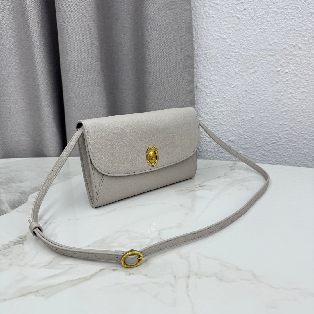 CD Médaillon Envelope Pouch 20.5cm Gris Pietro Cowhide Leather GHW 158546