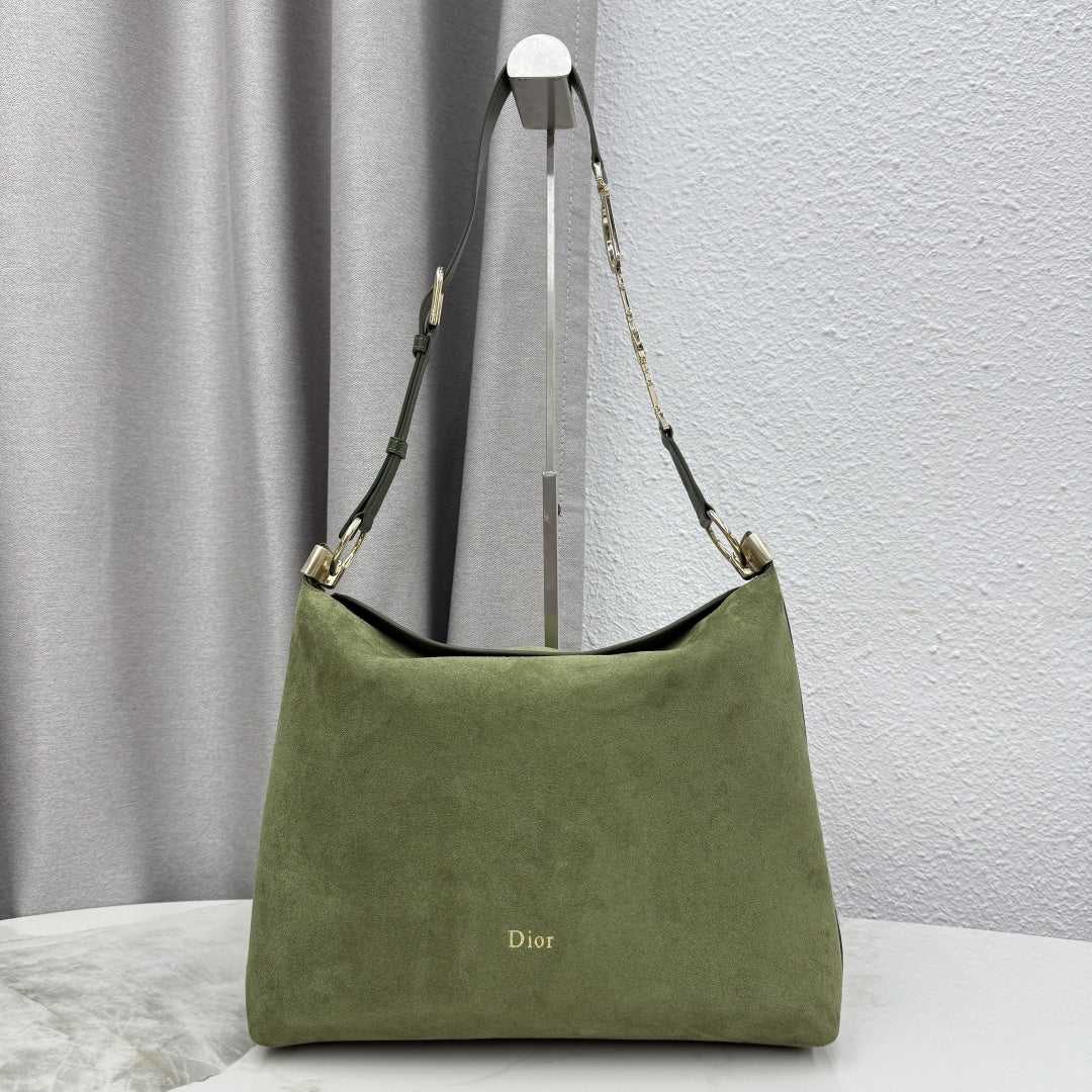 CD Diorly Shoulder Bag 31.5cm Olive Green Suede Leather 158558