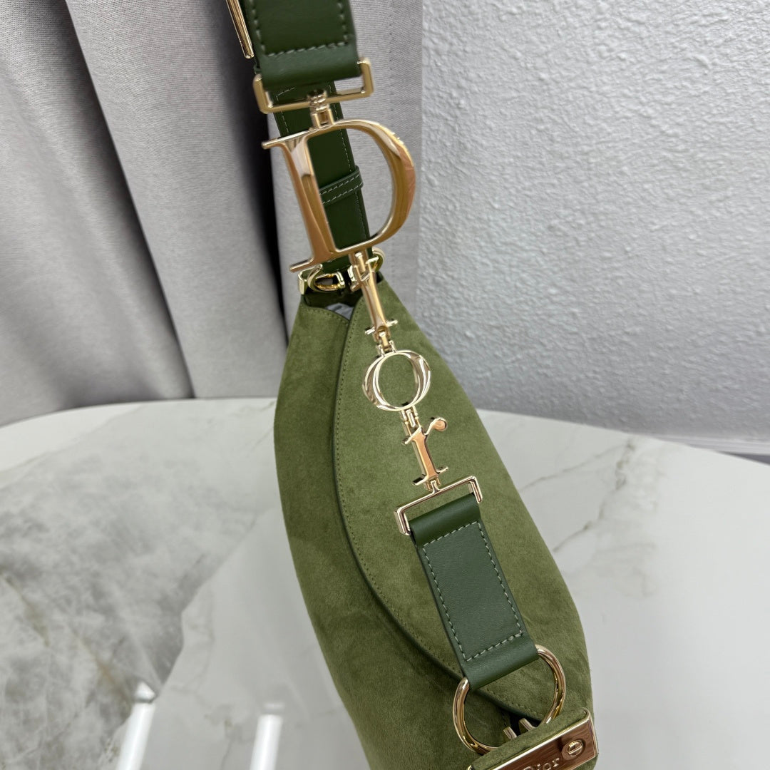 CD Diorly Shoulder Bag 31.5cm Olive Green Suede Leather 158558