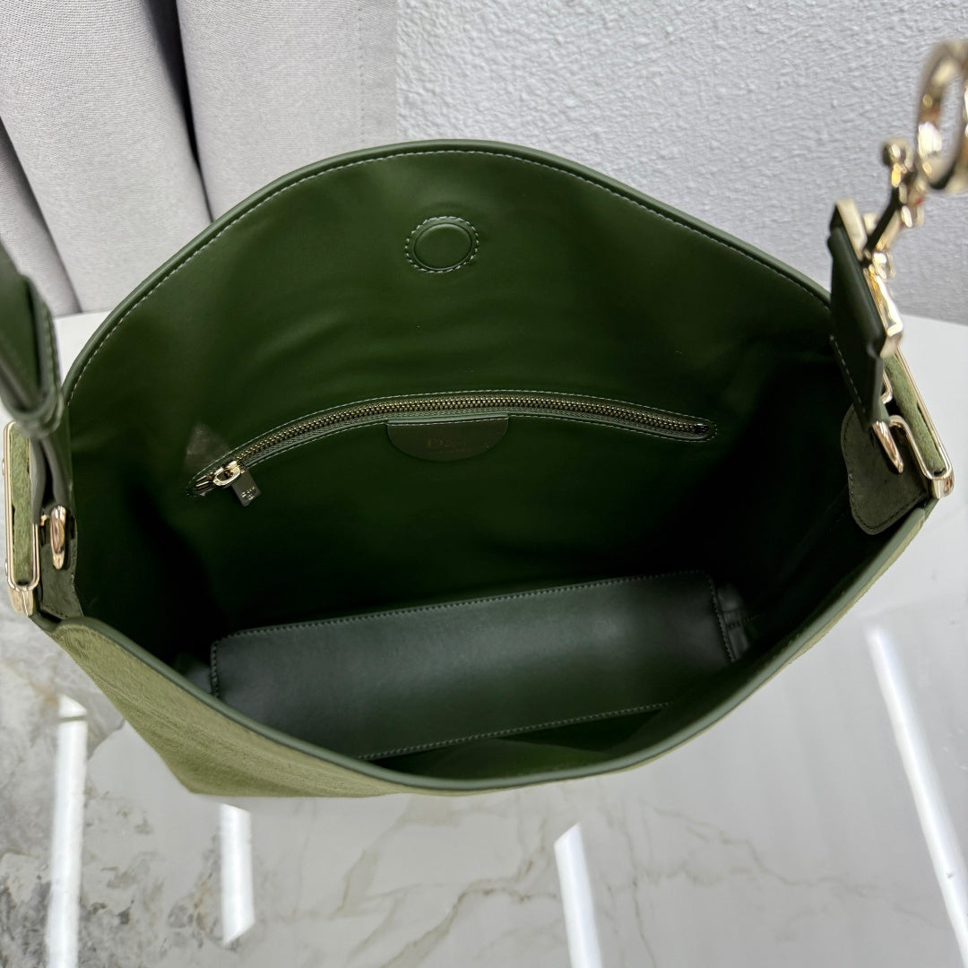 CD Diorly Shoulder Bag 31.5cm Olive Green Suede Leather 158558