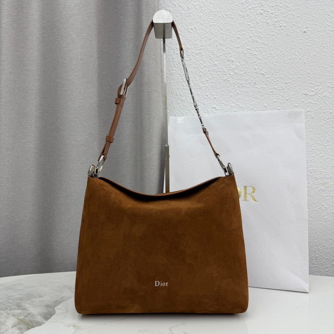 CD Diorly Shoulder Bag 31.5cm Brown Suede Leather 158566