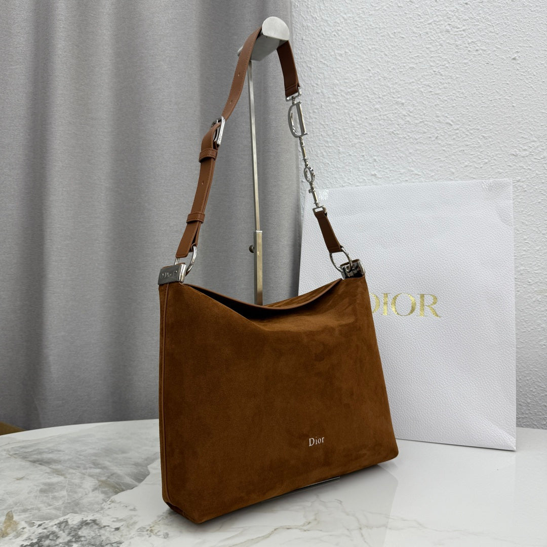 CD Diorly Shoulder Bag 31.5cm Brown Suede Leather 158566
