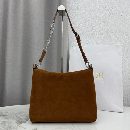 CD Diorly Shoulder Bag 31.5cm Brown Suede Leather 158566