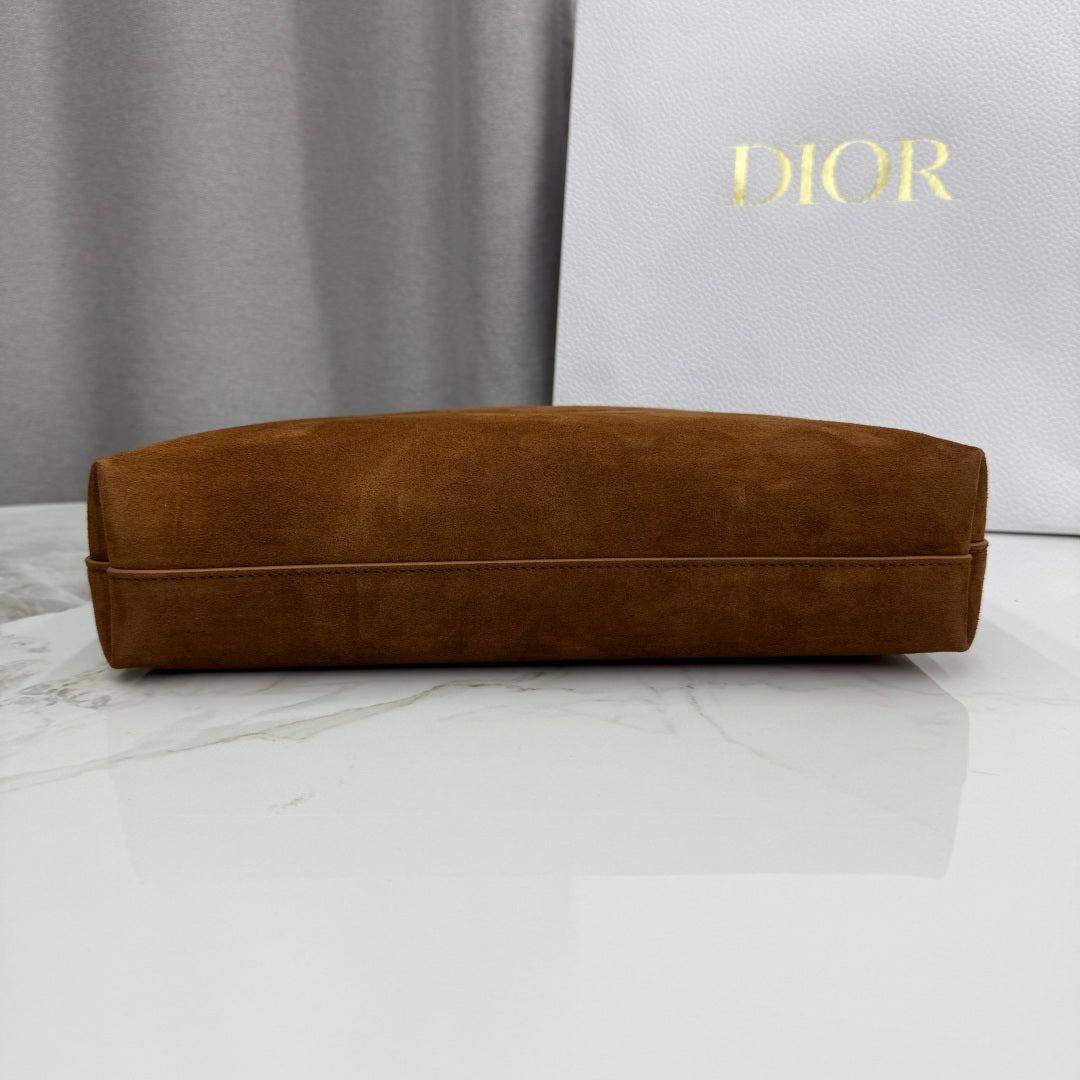 CD Diorly Shoulder Bag 31.5cm Brown Suede Leather 158566