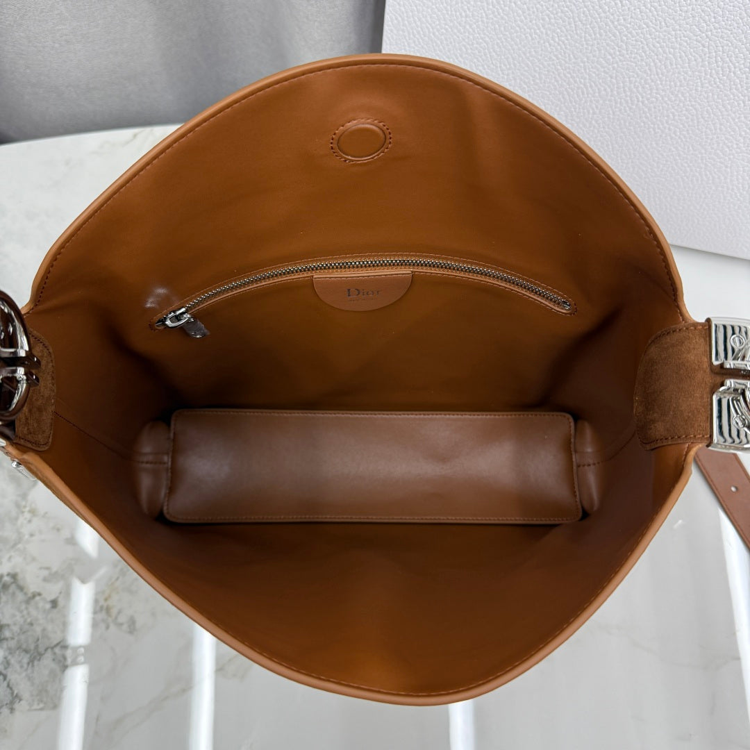 CD Diorly Shoulder Bag 31.5cm Brown Suede Leather 158566