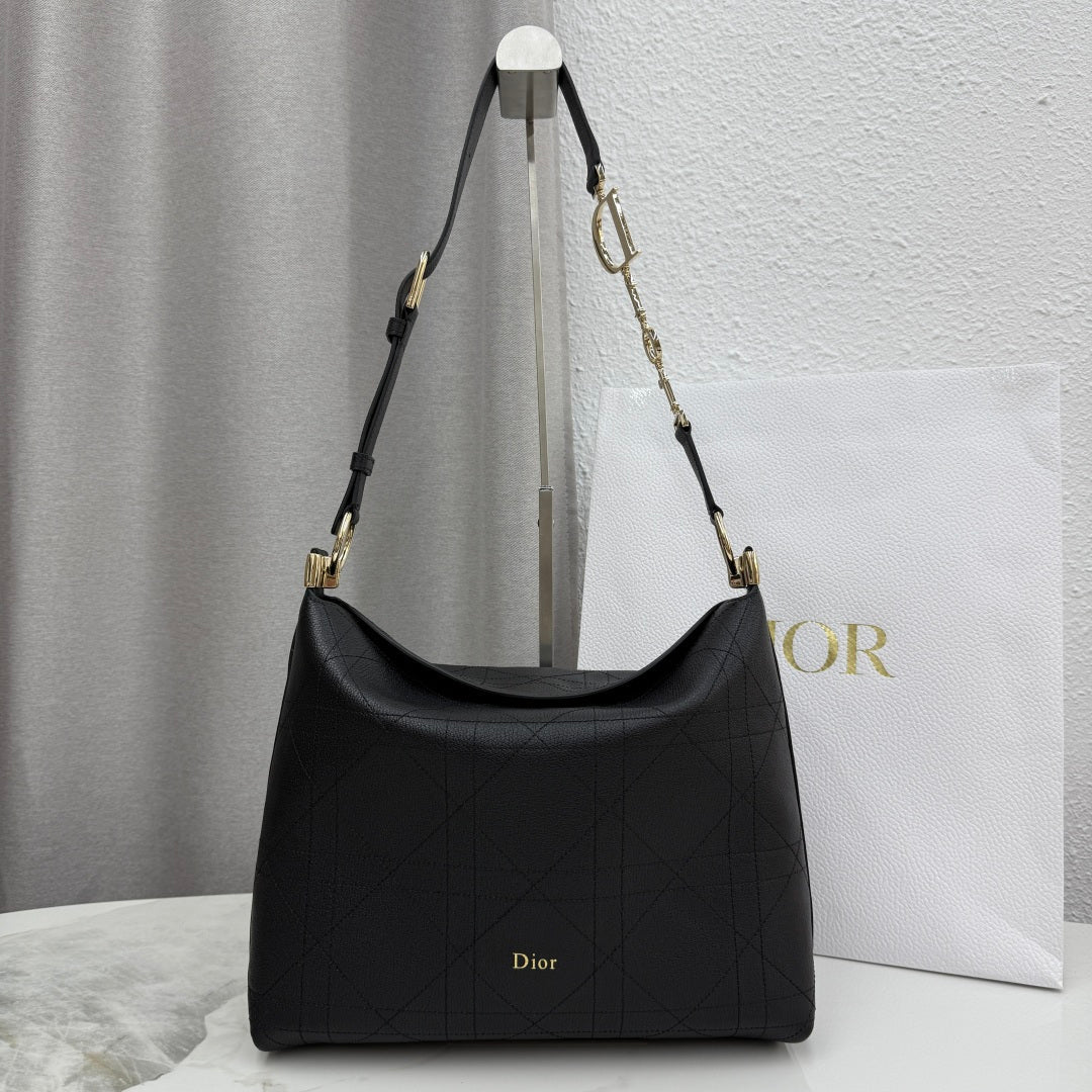 CD Diorly Shoulder Bag 31.5cm Black Cowhide Leather 158570