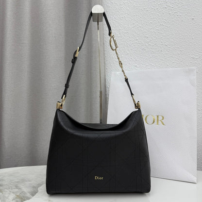 CD Diorly Shoulder Bag 31.5cm Black Cowhide Leather 158570
