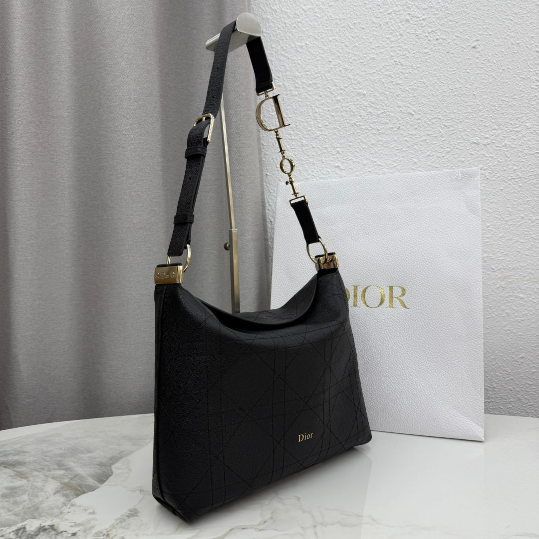 CD Diorly Shoulder Bag 31.5cm Black Cowhide Leather 158570