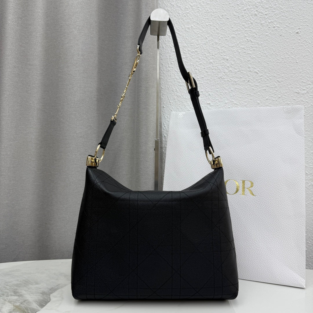 CD Diorly Shoulder Bag 31.5cm Black Cowhide Leather 158570