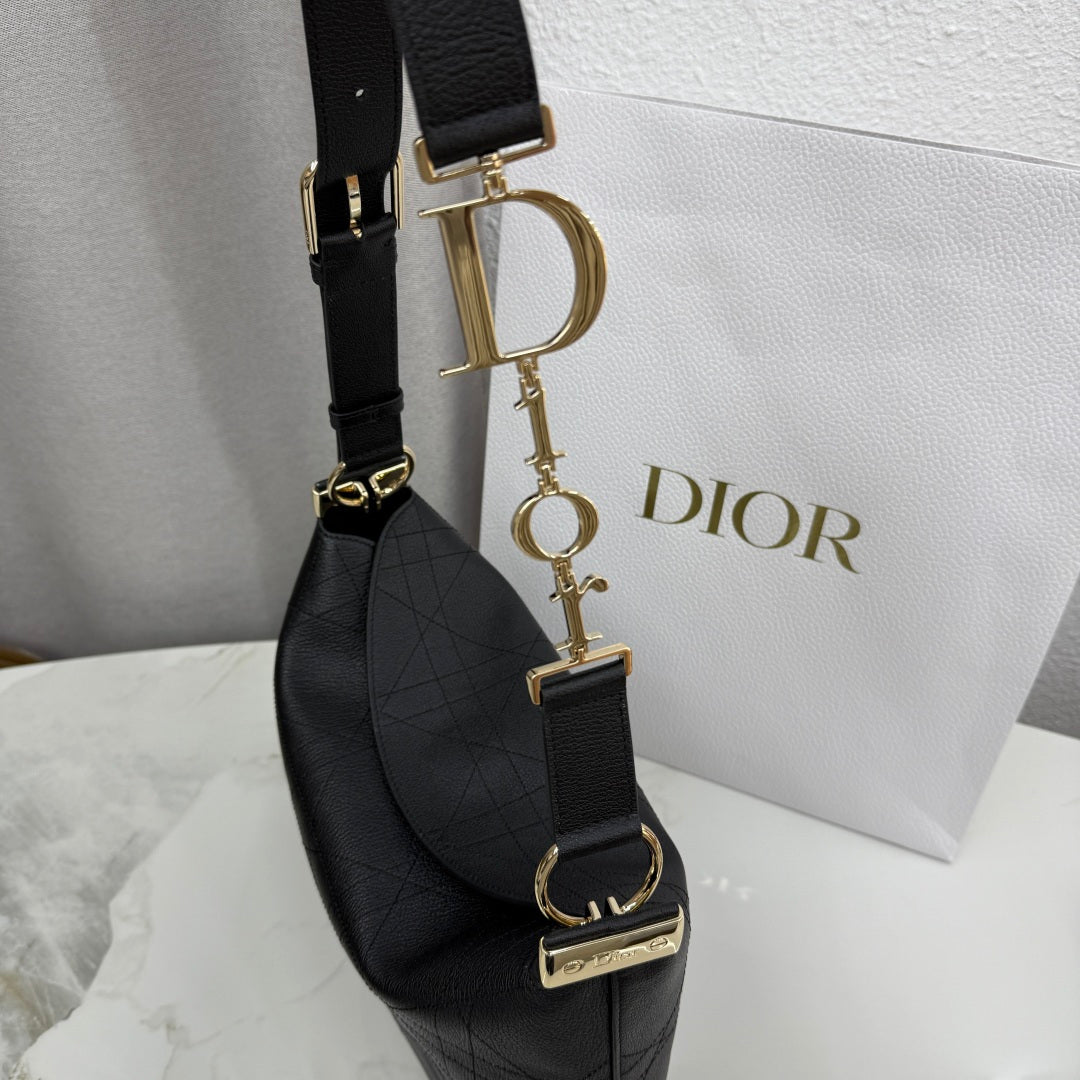 CD Diorly Shoulder Bag 31.5cm Black Cowhide Leather 158570