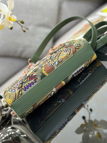 CD Lady D-Joy Sage 26cm Green Floral Embroidered Leather RGHW 158656