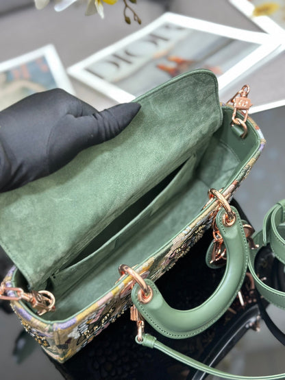 CD Lady D-Joy Sage 26cm Green Floral Embroidered Leather RGHW 158656