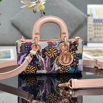 CD Lady D-Joy Sage 26cm Pink Floral Embroidered Leather RGHW 158576