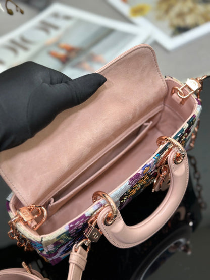 CD Lady D-Joy Sage 26cm Pink Floral Embroidered Leather RGHW 158576