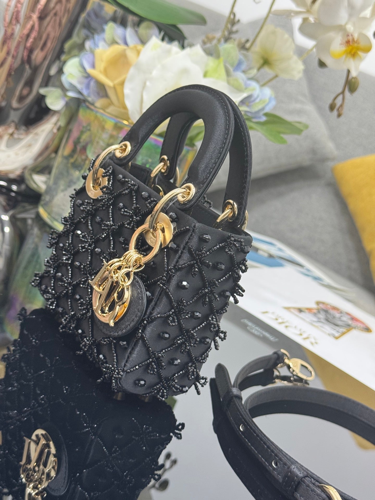 CD Mini Lady Dior 12cm Black Beaded Embroidered Cowhide Leather GHW 158590