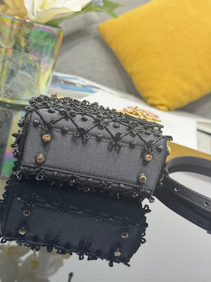 CD Mini Lady Dior 12cm Black Beaded Embroidered Cowhide Leather GHW 158590