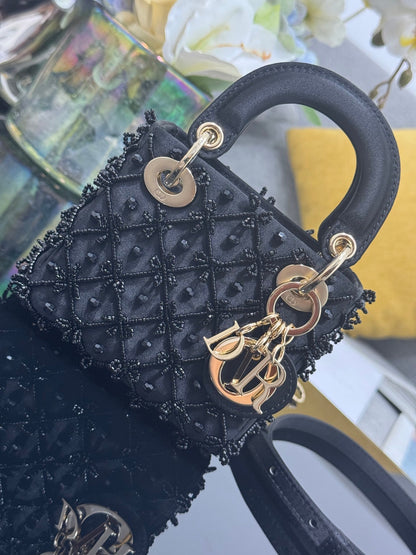 CD Mini Lady Dior 12cm Black Beaded Embroidered Cowhide Leather GHW 158590