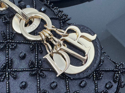 CD Mini Lady Dior 12cm Black Beaded Embroidered Cowhide Leather GHW 158590