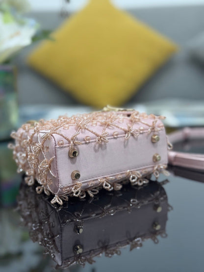 CD Mini Lady Dior 12cm Pink Beaded Embroidered Cowhide Leather GHW 158586