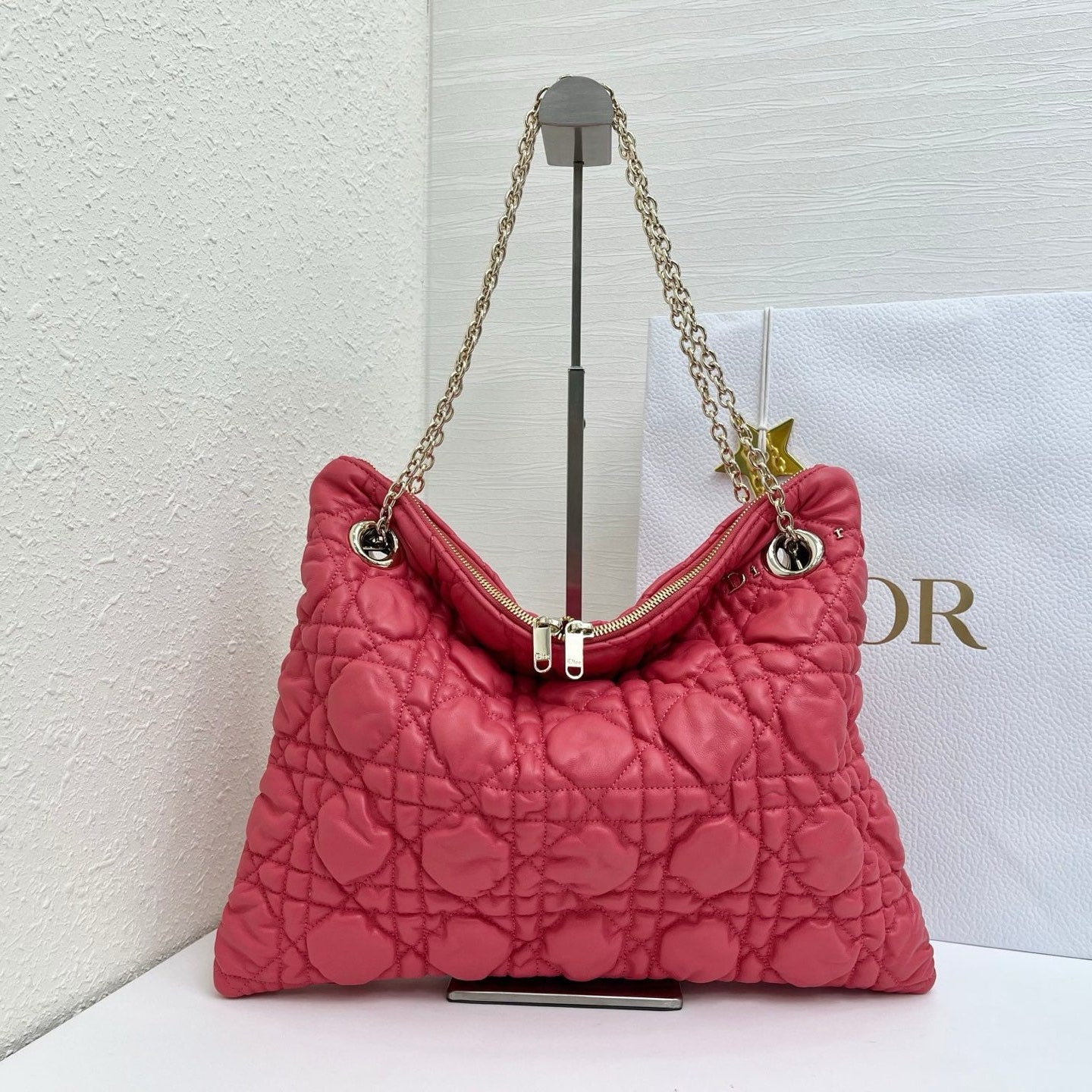 CD Small Cannage Quilted Tote Bag Hot Pink Cowhide 158912