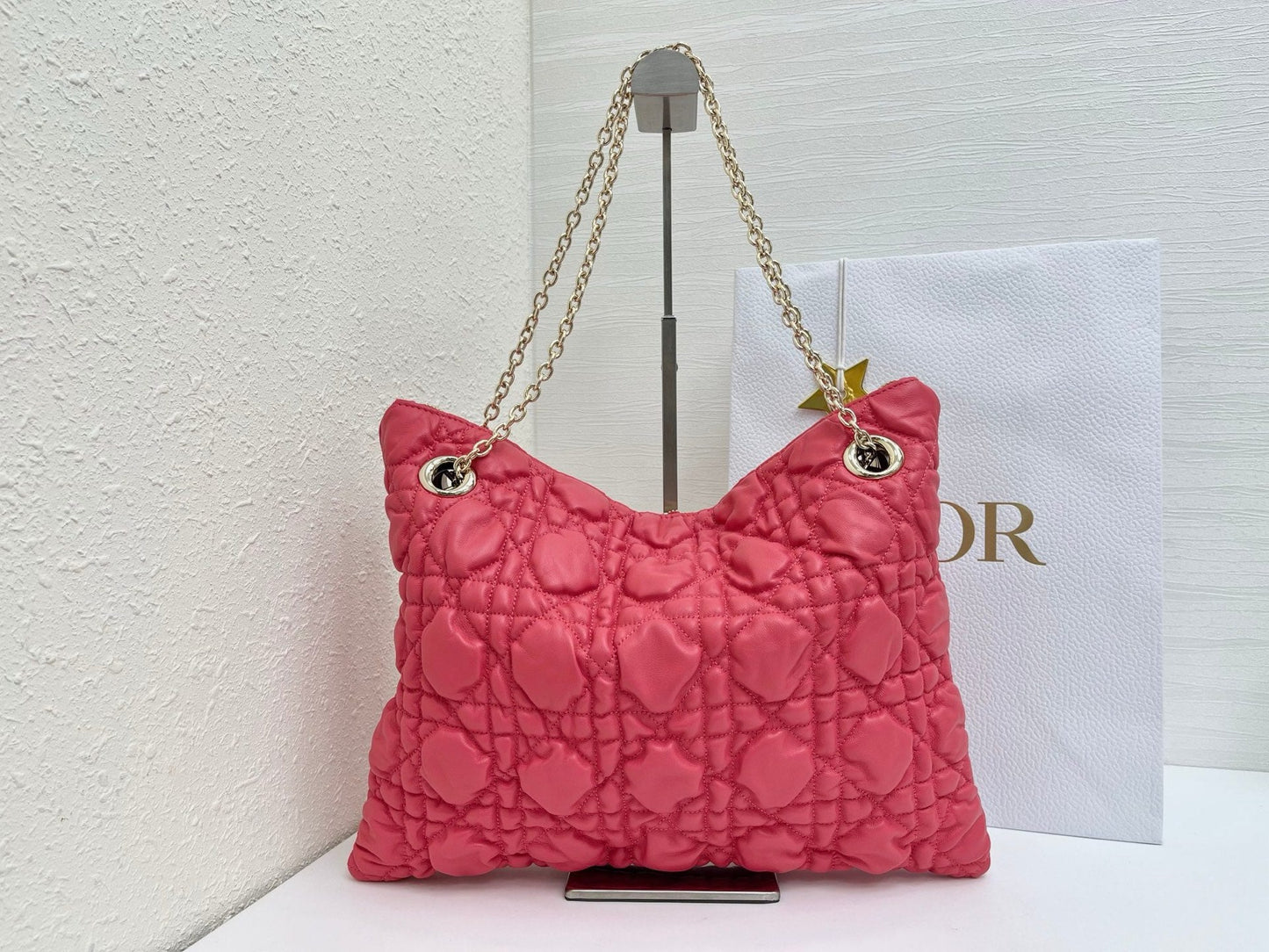 CD Small Cannage Quilted Tote Bag Hot Pink Cowhide 158912