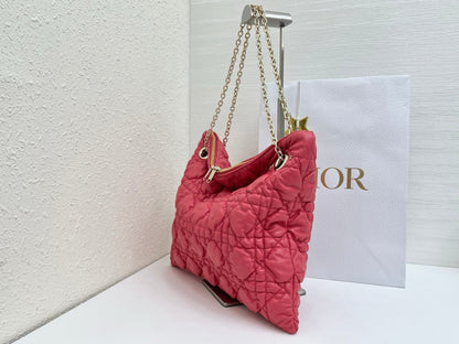CD Small Cannage Quilted Tote Bag Hot Pink Cowhide 158912
