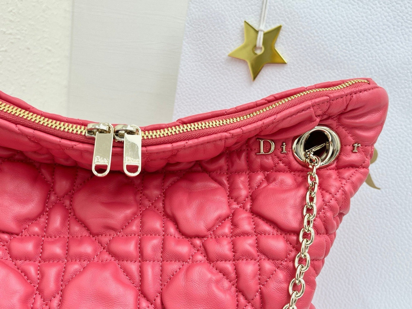 CD Small Cannage Quilted Tote Bag Hot Pink Cowhide 158912