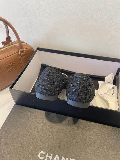 CC 26P Ballet Flats Black Tweed & Patent Leather 890836