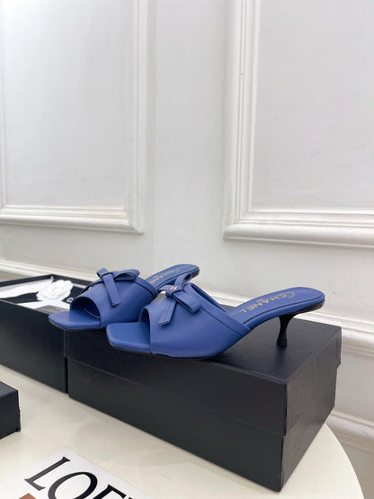 CC Bow Mules 5cm Blue Lambskin Leather 891756