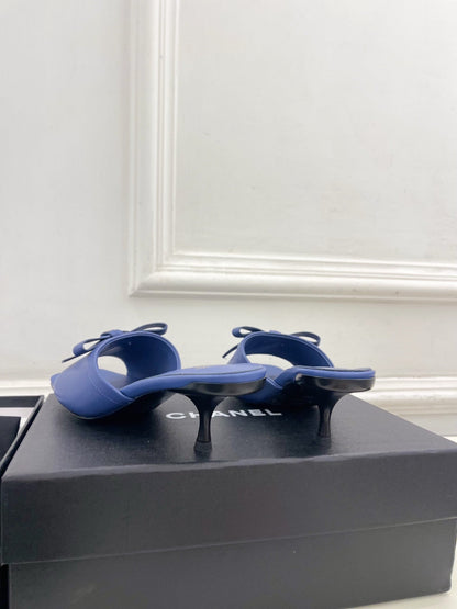 CC Bow Mules 5cm Blue Lambskin Leather 891756