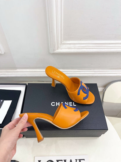 CC Double C Mules 9.5cm Orange Blue Leather 891682