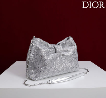 CD Small Bow Bag 27cm Silver Strass 160742