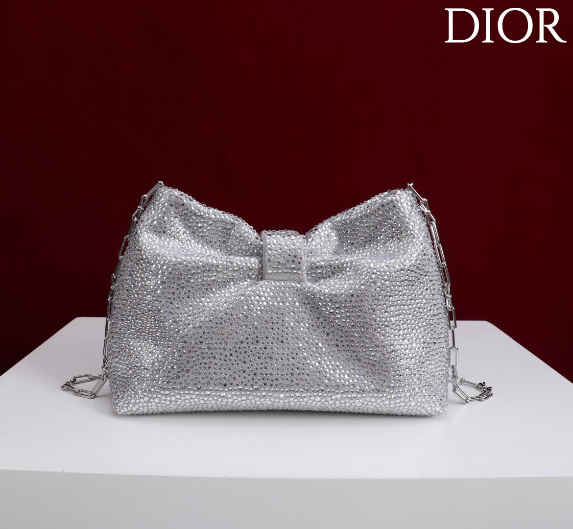 CD Small Bow Bag 27cm Silver Strass 160742