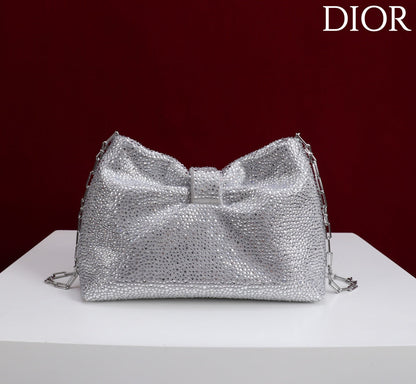 CD Small Bow Bag 27cm Silver Strass 160742