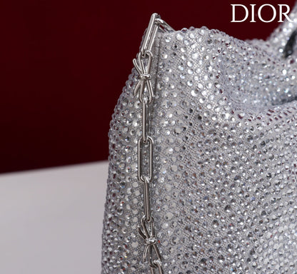 CD Small Bow Bag 27cm Silver Strass 160742